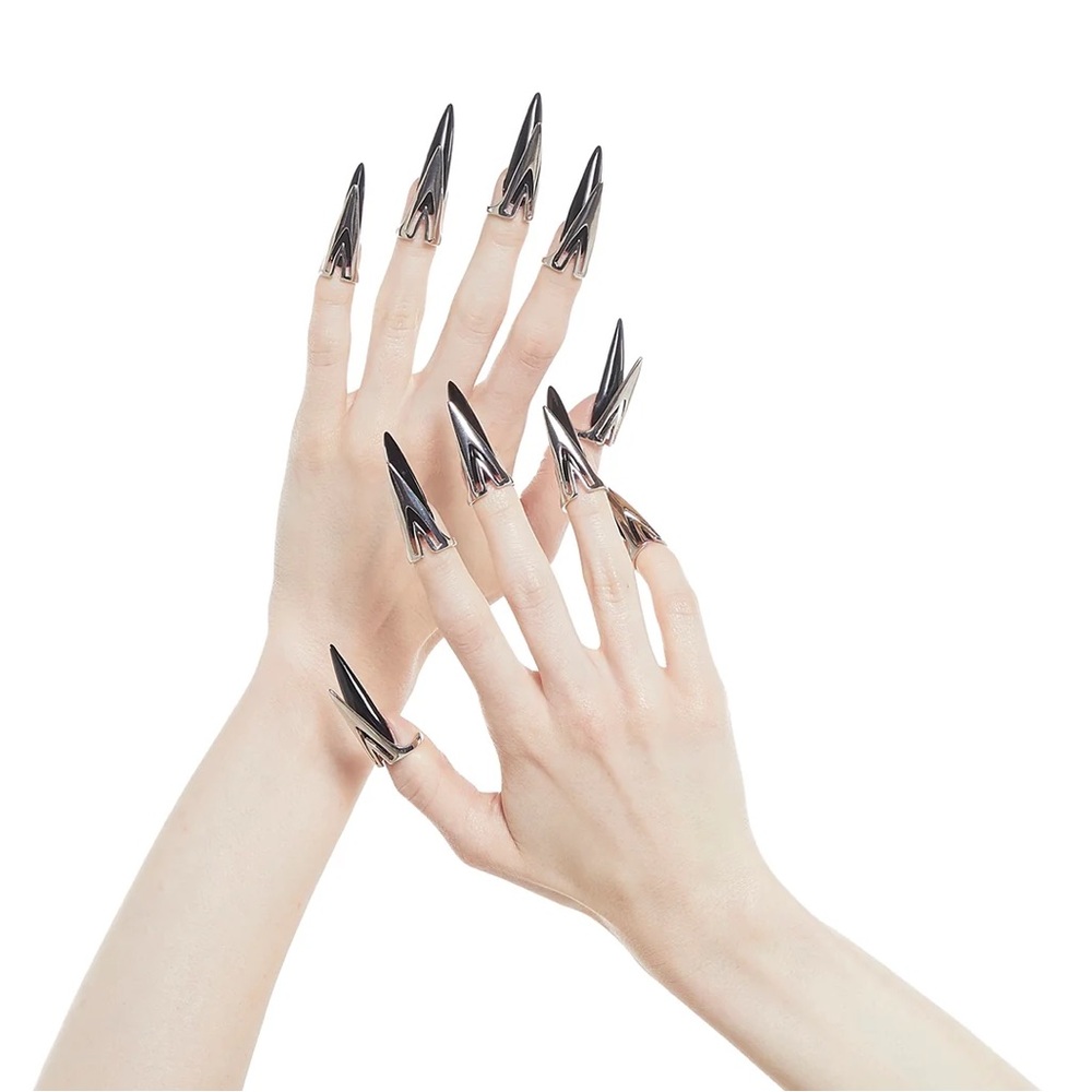 darker wavs adjustable silver nail tip claw rings set of 10